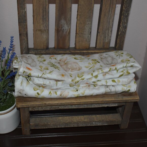 Spring Bunny Rabbit Flowers Leaves Nursery Swaddle Muslin Baby Blanket - Picture 8 of 12